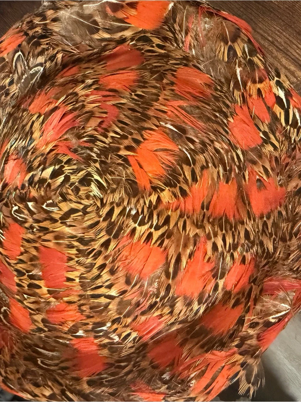 Vtg Mr. John Wool Orange Feathered Pillbox Hat for Women